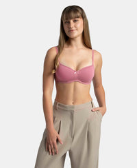 Wirefree Padded Super Combed Cotton Elastane Stretch Medium Coverage T-Shirt Bra with Lace Styling - Heather Rose