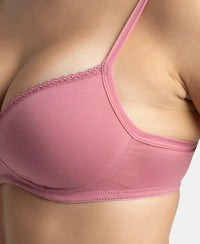 Wirefree Padded Super Combed Cotton Elastane Stretch Medium Coverage T-Shirt Bra with Lace Styling - Heather Rose