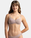 Wirefree Padded Super Combed Cotton Elastane Stretch Medium Coverage T-Shirt Bra with Lace Styling - Mocha
