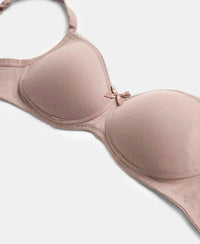 Wirefree Padded Super Combed Cotton Elastane Stretch Medium Coverage T-Shirt Bra with Lace Styling - Mocha