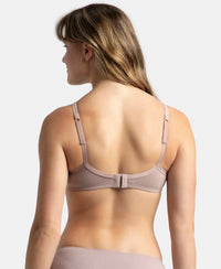 Wirefree Padded Super Combed Cotton Elastane Stretch Medium Coverage T-Shirt Bra with Lace Styling - Mocha