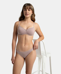 Wirefree Padded Super Combed Cotton Elastane Stretch Medium Coverage T-Shirt Bra with Lace Styling - Mocha