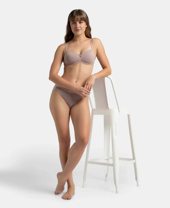 Wirefree Padded Super Combed Cotton Elastane Stretch Medium Coverage T-Shirt Bra with Lace Styling - Mocha