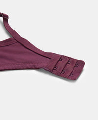 Wirefree Padded Super Combed Cotton Elastane Stretch Medium Coverage T-Shirt Bra with Lace Styling - Prune