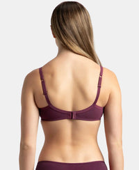 Wirefree Padded Super Combed Cotton Elastane Stretch Medium Coverage T-Shirt Bra with Lace Styling - Prune