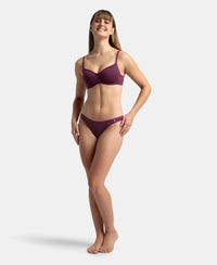 Wirefree Padded Super Combed Cotton Elastane Stretch Medium Coverage T-Shirt Bra with Lace Styling - Prune