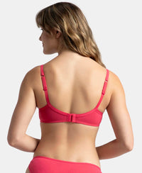 Wirefree Padded Super Combed Cotton Elastane Stretch Medium Coverage T-Shirt Bra with Lace Styling - Ruby