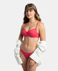 Wirefree Padded Super Combed Cotton Elastane Stretch Medium Coverage T-Shirt Bra with Lace Styling - Ruby