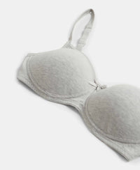 Wirefree Padded Super Combed Cotton Elastane Stretch Medium Coverage T-Shirt Bra with Lace Styling - Steel Grey Melange