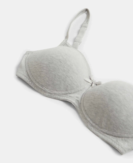 Wirefree Padded Super Combed Cotton Elastane Stretch Medium Coverage T-Shirt Bra with Lace Styling - Steel Grey Melange