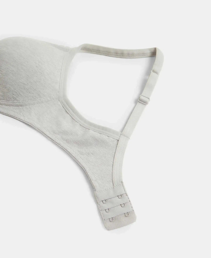 Wirefree Padded Super Combed Cotton Elastane Stretch Medium Coverage T-Shirt Bra with Lace Styling - Steel Grey Melange