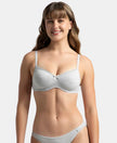 Wirefree Padded Super Combed Cotton Elastane Stretch Medium Coverage T-Shirt Bra with Lace Styling - Steel Grey Melange