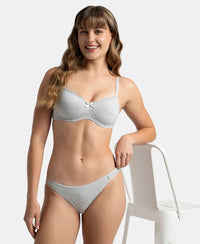 Wirefree Padded Super Combed Cotton Elastane Stretch Medium Coverage T-Shirt Bra with Lace Styling - Steel Grey Melange
