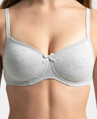 Wirefree Padded Super Combed Cotton Elastane Stretch Medium Coverage T-Shirt Bra with Lace Styling - Steel Grey Melange