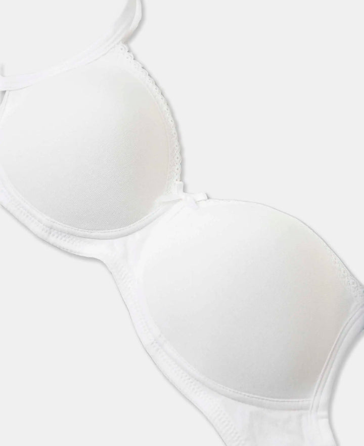 Wirefree Padded Super Combed Cotton Elastane Stretch Medium Coverage T-Shirt Bra with Lace Styling - White