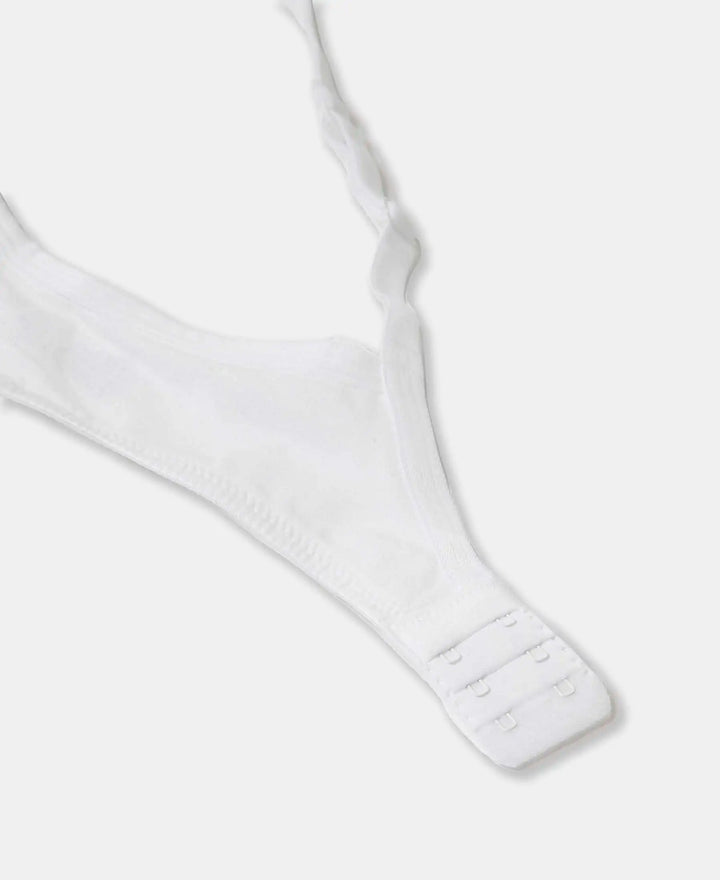 Wirefree Padded Super Combed Cotton Elastane Stretch Medium Coverage T-Shirt Bra with Lace Styling - White