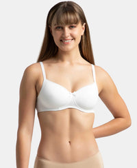 Pack of 2 Wirefree Padded Super Combed Cotton Elastane Stretch Medium Coverage T-Shirt Bra with Lace Styling - White & Light Skin