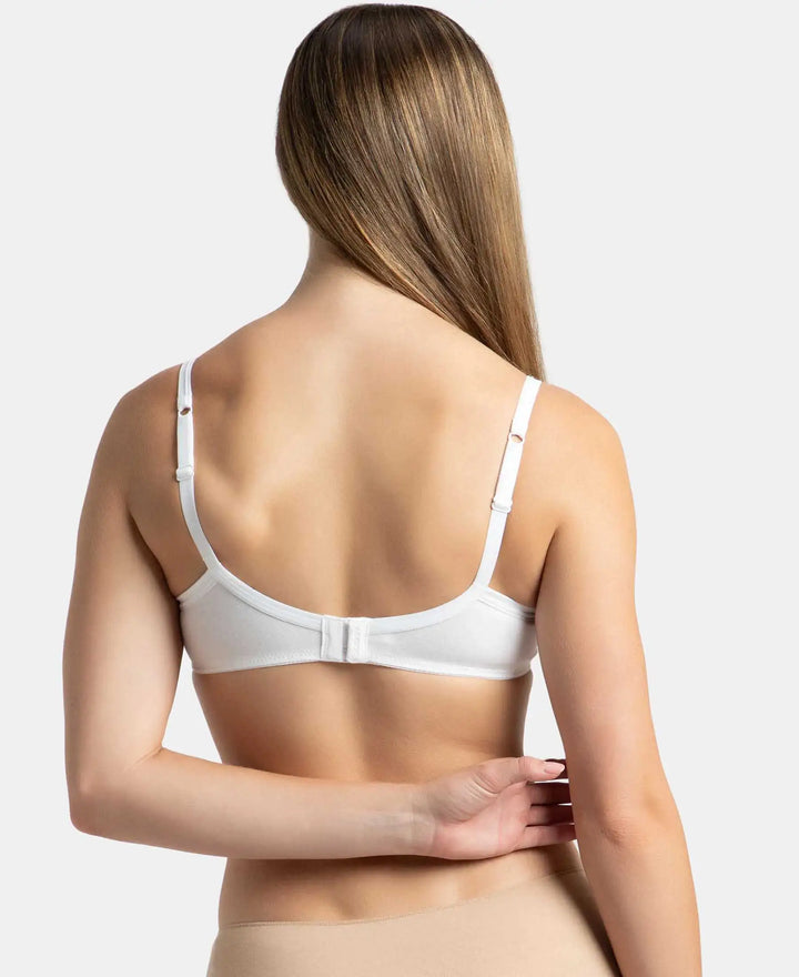 Wirefree Padded Super Combed Cotton Elastane Stretch Medium Coverage T-Shirt Bra with Lace Styling - White