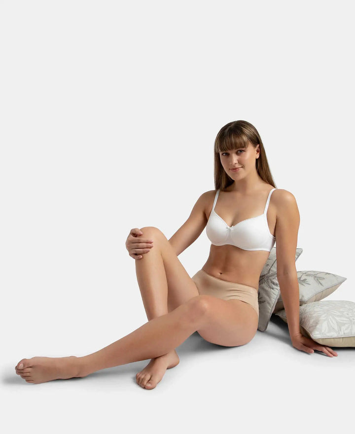 Wirefree Padded Super Combed Cotton Elastane Stretch Medium Coverage T-Shirt Bra with Lace Styling - White