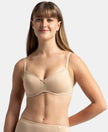 Wirefree Padded Super Combed Cotton Elastane Stretch Medium Coverage T-Shirt Bra with Lace Styling - Light Skin