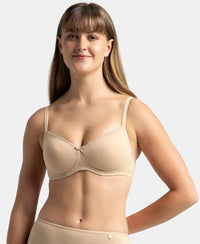 Wirefree Padded Super Combed Cotton Elastane Stretch Medium Coverage T-Shirt Bra with Lace Styling - Light Skin