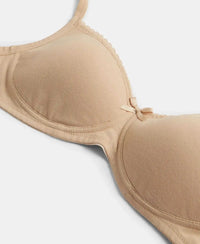 Wirefree Padded Super Combed Cotton Elastane Stretch Medium Coverage T-Shirt Bra with Lace Styling - Light Skin