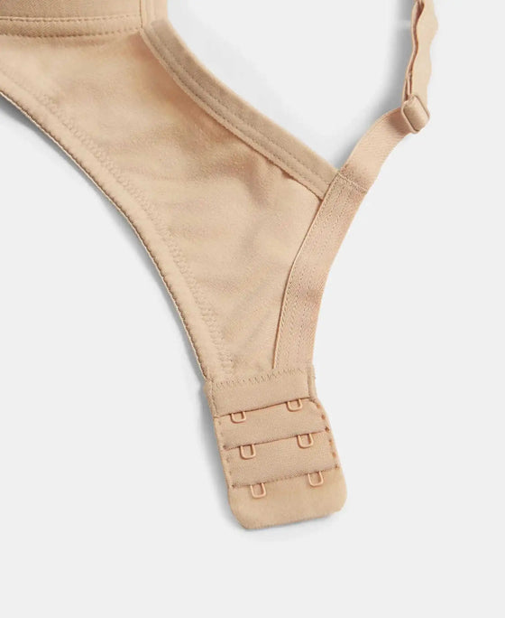 Wirefree Padded Super Combed Cotton Elastane Stretch Medium Coverage T-Shirt Bra with Lace Styling - Light Skin