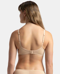 Wirefree Padded Super Combed Cotton Elastane Stretch Medium Coverage T-Shirt Bra with Lace Styling - Light Skin