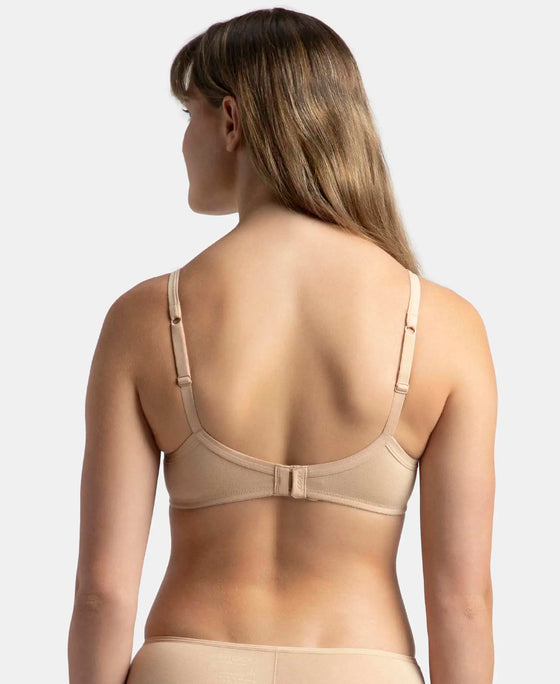 Wirefree Padded Super Combed Cotton Elastane Stretch Medium Coverage T-Shirt Bra with Lace Styling - Light Skin