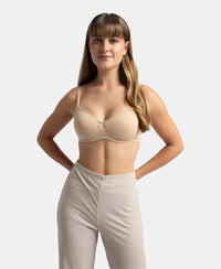 Wirefree Padded Super Combed Cotton Elastane Stretch Medium Coverage T-Shirt Bra with Lace Styling - Light Skin