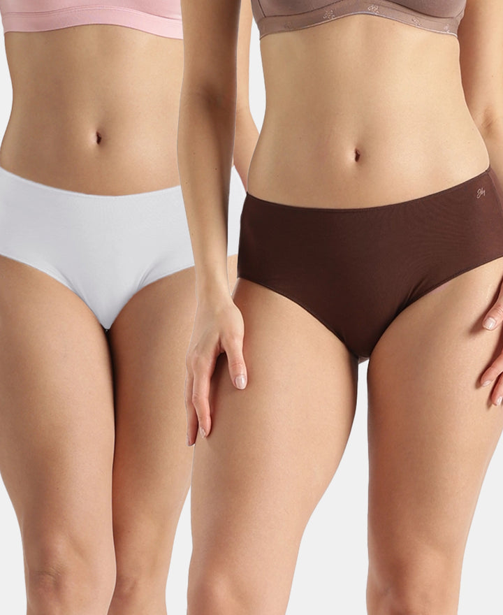 High Coverage Micro Modal Elastane Stretch Hipster with Ultrasoft Concealed Waistband - Chicory Coffee & White (Pack of 2)