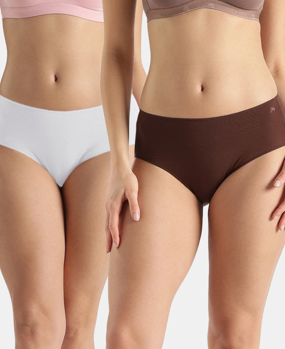 High Coverage Micro Modal Elastane Stretch Hipster with Ultrasoft Concealed Waistband - Chicory Coffee & White (Pack of 2)