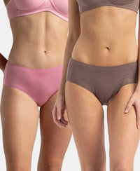 High Coverage Micro Modal Elastane Stretch Hipster With Ultrasoft Concealed Waistband - Cashmere Rose & Deep Taupe (Pack of 2)