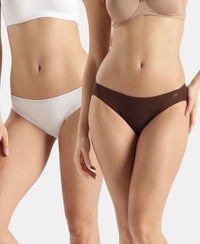 Medium Coverage Micro Modal Elastane Stretch Bikini With Concealed Waistband and StayFresh Treatment - Chicory Coffee & White (Pack of 2)