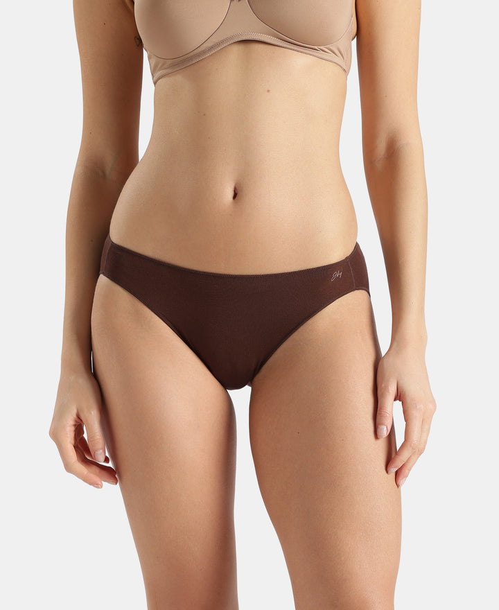 Medium Coverage Micro Modal Elastane Stretch Bikini With Concealed Waistband and StayFresh Treatment - Chicory Coffee & White (Pack of 2)