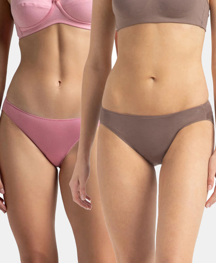 Medium Coverage Micro Modal Elastane Stretch Bikini With Concealed Waistband and StayFresh Treatment - Cashmere Rose & Deep Taupe (Pack of 2)