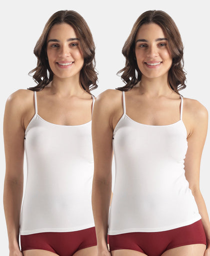 Micro Modal Elastane Stretch Camisole with Adjustable Straps and StayFresh Treatment - White (Pack of 2)