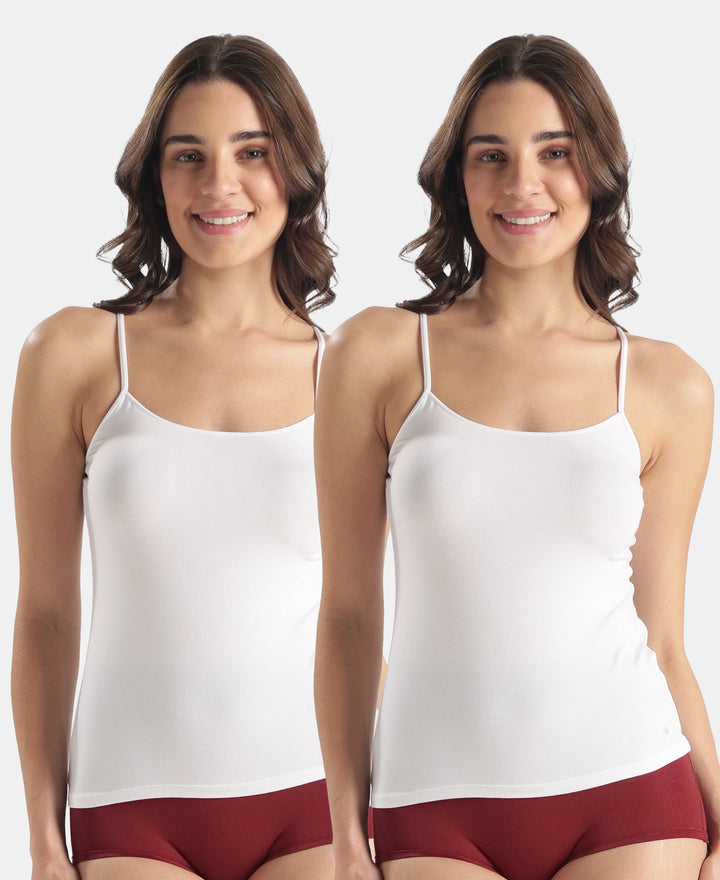 Micro Modal Elastane Stretch Camisole with Adjustable Straps and StayFresh Treatment - White (Pack of 2)
