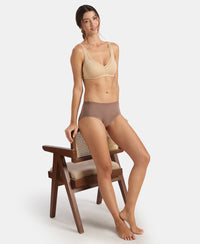 High Coverage Tencel Micro Modal Elastane Stretch High Waist Hipster With Lace Styled Waistband - Deep Taupe & Lilas (Pack of 2)