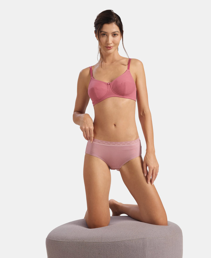 High Coverage Tencel Micro Modal Elastane Stretch High Waist Hipster With Lace Styled Waistband - Deep Taupe & Lilas (Pack of 2)