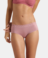 High Coverage Tencel Micro Modal Elastane Stretch High Waist Hipster With Lace Styled Waistband - Deep Taupe & Lilas (Pack of 2)