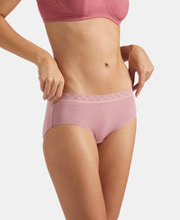 High Coverage Tencel Micro Modal Elastane Stretch High Waist Hipster With Lace Styled Waistband - Deep Taupe & Lilas (Pack of 2)