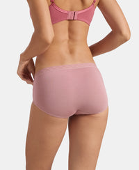 High Coverage Tencel Micro Modal Elastane Stretch High Waist Hipster With Lace Styled Waistband - Deep Taupe & Lilas (Pack of 2)
