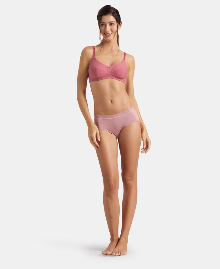 High Coverage Tencel Micro Modal Elastane Stretch High Waist Hipster With Lace Styled Waistband - Deep Taupe & Lilas (Pack of 2)