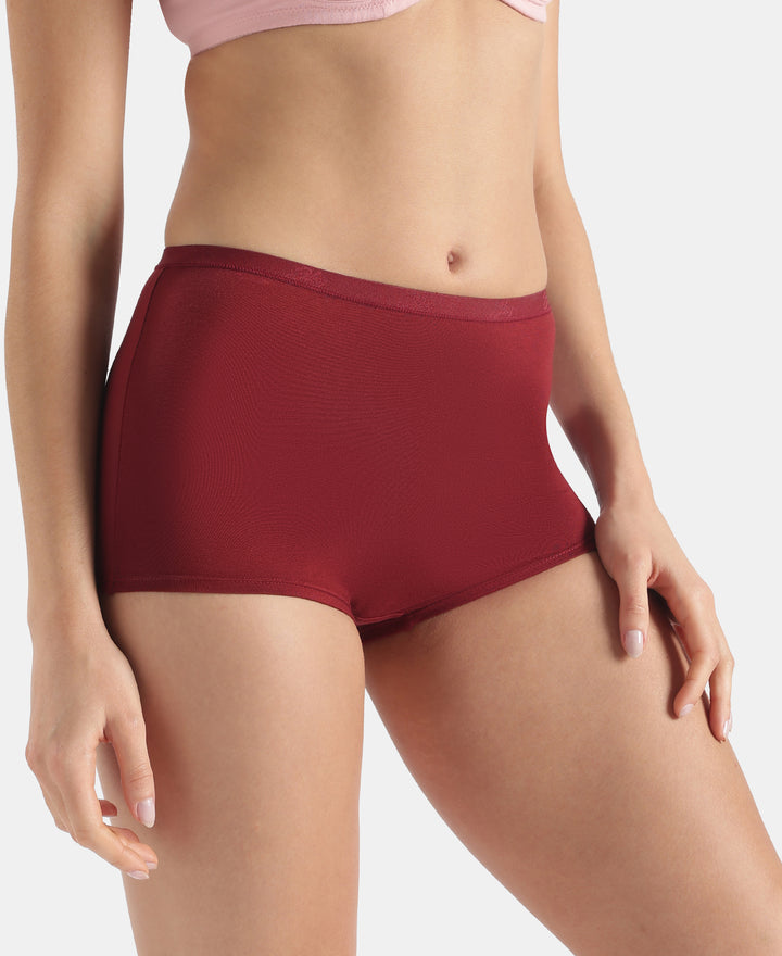 Full Coverage Micro Modal Elastane Stretch Boy Shorts with StayFresh Treatment - Pomegranate
