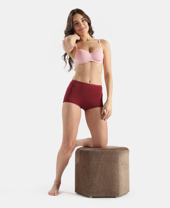 Full Coverage Micro Modal Elastane Stretch Boy Shorts with StayFresh Treatment - Pomegranate