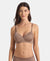 Wirefree Padded Soft Touch Microfiber Elastane Stretch Full Coverage T-Shirt Bra with Lace Styling - Deep Taupe