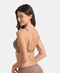 Wirefree Padded Soft Touch Microfiber Elastane Stretch Full Coverage T-Shirt Bra with Lace Styling - Deep Taupe