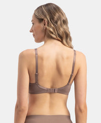 Wirefree Padded Soft Touch Microfiber Elastane Stretch Full Coverage T-Shirt Bra with Lace Styling - Deep Taupe
