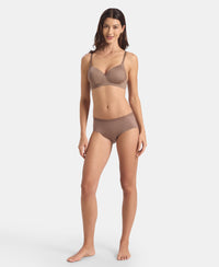 Wirefree Padded Soft Touch Microfiber Elastane Stretch Full Coverage T-Shirt Bra with Lace Styling - Deep Taupe
